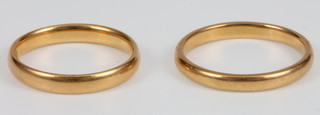 2, 22ct gold wedding bands, size M and O, 6 grams