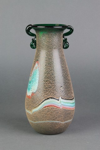 A stylish Studio glass baluster vase with free form decoration 9 1/2" 