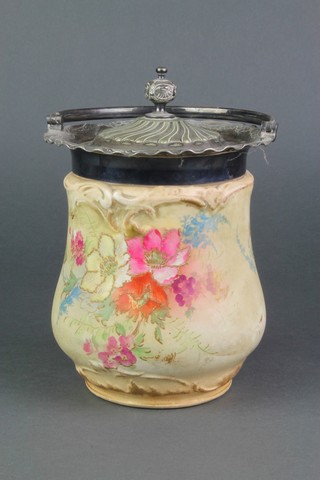 A Victorian blush biscuit barrel with plated mounts 8" and a Master of the Hounds pot lid and base 
