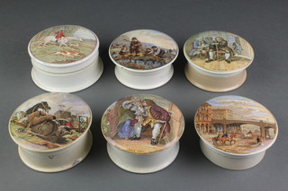 5 Victorian Prattware pot lids and bases - Uncle Toby, War, Dr Johnsons, Holborn Viaduct and 1 un-named 