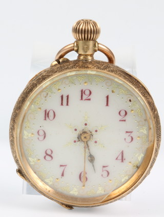 A lady's 18ct gold and enamel fob watch