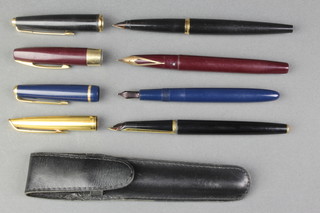 A Waterman's fountain pen with 14ct gold nib and 3 other fountain pens