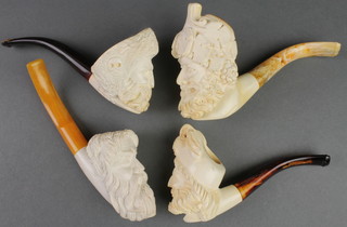 4 modern carved meerschaum pipes with mask bowls