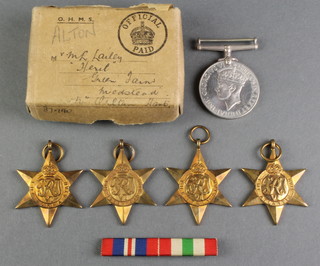 A World War Two group 1939-45 Atlantic Burma Italy Star and War medal in post box 