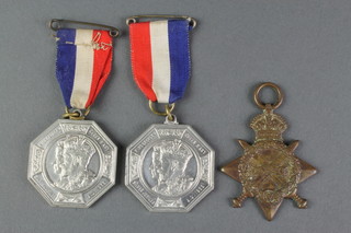 A 1914-15 Star to 2828. Pte. G. Fuller. 21/Lond.R., 2 commemorative medallions 