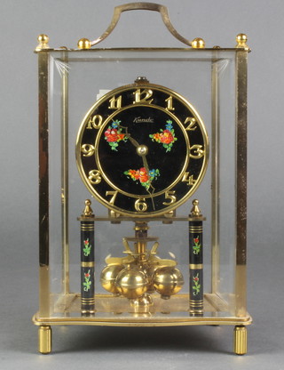 Kundo, a 400 day clock with gilt lacquered and floral painted dial contained in a square case