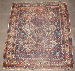 A Persian Khamseh rug with 6 diamonds to the centre within multi-row border, some wear 81" x 69" 