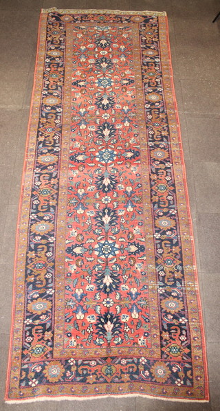 A Persian Mahal pink  ground and floral patterned runner 156" x 54" 