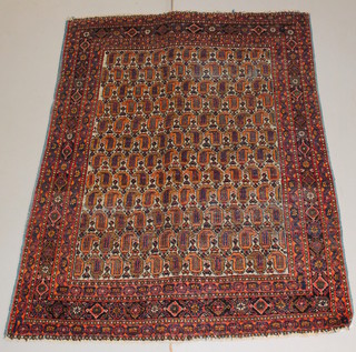 A Afshar rug with allover hook design 80"  x 61" 