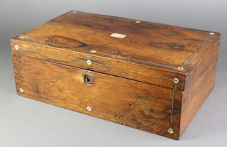 A Victorian rosewood inlaid mother of pearl writing slope with hinged lid 5 1/2"h x 16"w x 10"d 