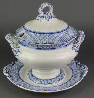 A Cauldon blue and white tureen, cover and stand 