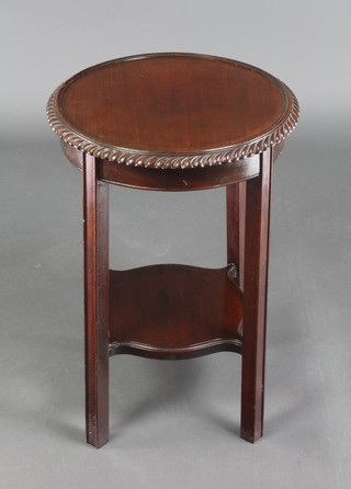 A circular Chippendale style mahogany 2 tier jardiniere stand with undertier, on square tapering supports 22 1/2"h x 15" diam. 
