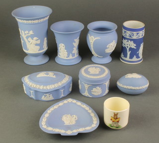 A quantity of Wedgwood blue Jasperware vessels