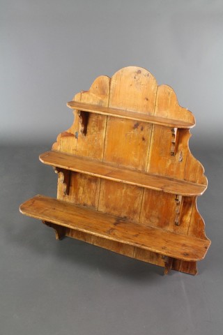 A 19th Century shaped Continental pine 3 tier hanging shelf 35"h x 35"w x 9"d 
