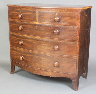 A 19th Century mahogany bow front chest of 2 short and 3 long graduated drawers, raised on bracket feet 40"h x 42"w x 21"d 