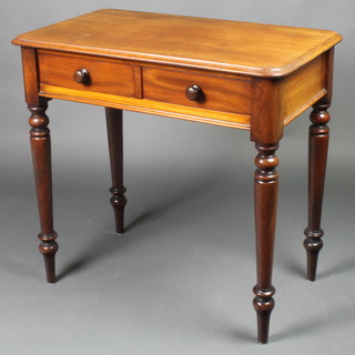 A Victorian mahogany side table fitted 2 frieze drawers with tore handles, raised on turned supports 28"h x 30"w x 17"d 
