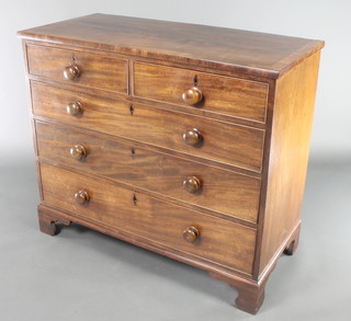 A 19th Century crossbanded mahogany chest of 2 short and 3 long drawers with diamond inlaid escutcheons, raised on bracket feet 36"h x 42"w x 20"d 