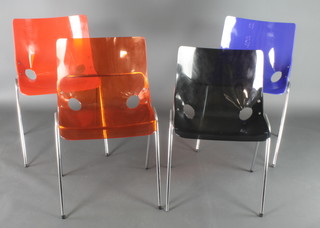 4 20th Century chrome and coloured plastic stacking chairs