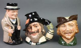 Two Royal Doulton character jugs - Robin Hood 7", Guy Fawkes D6861 7" and a seated Winston Churchill 10" 