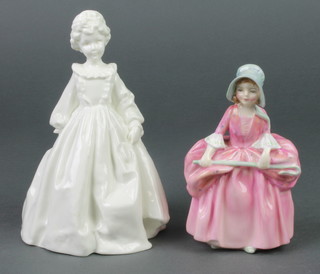 A Royal Doulton figure - Bo Peep 4 1/2" and a white glazed figure of a girl 6" 