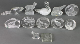 Eleven Swedish animal glass sculptures