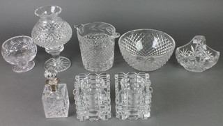 A moulded glass champagne cooler, minor glassware including a silver mounted bottle