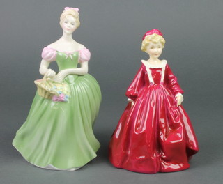 A Royal Worcester figure: Grandmother's Dress 3081 6 1/2" and a Royal Doulton figure: Clarissa HN2345 8" 