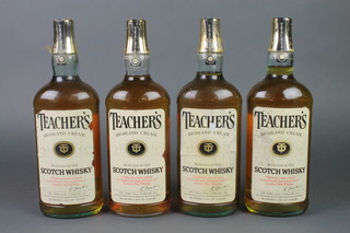 Four 1 litre bottles of Teachers Highland Cream Scotch Whisky 