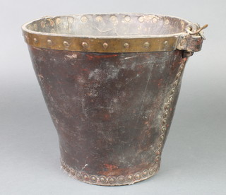 A 19th Century circular leather cavalry feed bucket 10 1/2", no strap