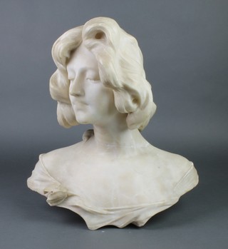 A 19th Century carved marble head and shoulders portrait bust of a young girl (f and r) 17", the back bears an indistinct signature 