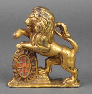 A metal bar advertisement in the form of a lion rampant 6" 