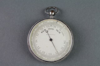 A 19th Century pocket barometer with silvered dial 2 1/2" contained in a chrome case