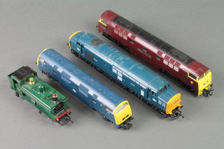 A Hornby OO gauge Great Western tank engine together with a ditto double headed diesel locomotive, a Liliput double headed locomotive Western Vanguard, a ditto Fleischmann Glory Warship Class 