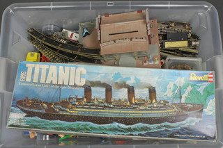 A Bluebell Revell model of The Titanic, boxed and unmade, together with various diecast track etc 