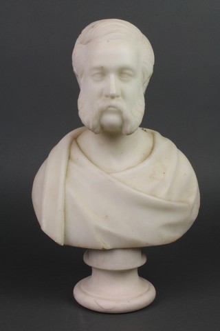 I Jackson, a white marble head and shoulders portrait bust of a gentleman, raised on a socle base, the reverse signed I Jackson, Fece Roma 1856 13" 
