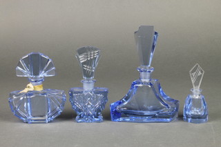 Four Art Deco blue glass scent bottles
