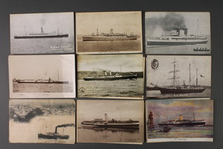 10 black and white postcards of paddle steamers, a black and white postcard of Nippn Yasen Kaisha SS Kumano-Maru and 10 other black and white postcards of liners 