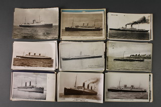 82 various black and white postcards of liners 