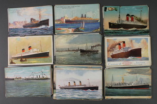 63 coloured postcards of liners 