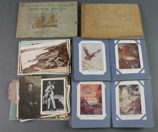 An album of players cigarette cards - Speedway, 1 other - Kings and Queens, a collection of postcards and 2 picture albums of Biblical Stories