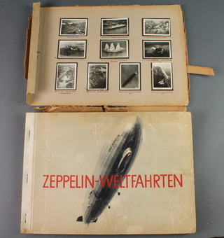 Of Zeppelin interest, 1 volume "Zeppelin-Weltfahrten" 1932, binding is unstuck and 1 of the cards is missing
