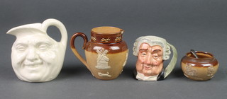 A Royal Doulton white glazed character jug - John Barleycorn Old Lad 3 1/2", a ditto character jug - The Lawyer, a miniature salt and jug 