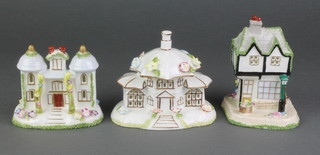 Three Coalport buildings - The Parasol House 5", Twin Towers 4" and The Old Curiosity Shop 5" 
