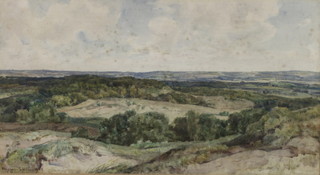 Hugh Stanton 1907, watercolour, signed, an extensive country landscape 10 1/2 x 19 1/2" 