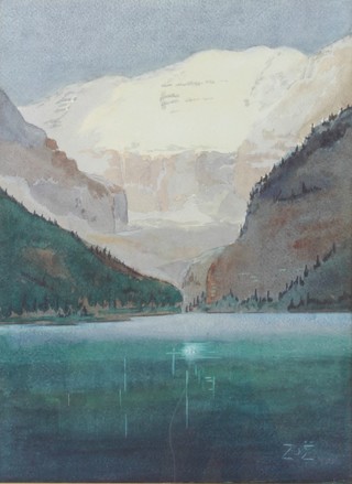 Zoe Dunning, watercolour, Lake Louise, Alberta, Canada, 14" x 10", with Frost & Reed label on verso 