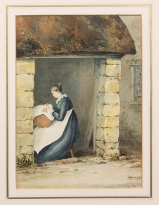 Early 20th Century watercolour, unsigned, a study of a lace maker 7" x 5" 