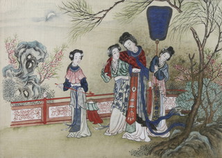 A Chinese watercolour, a study of 4 attendants in a garden landscape, unsigned 11" x 15" 