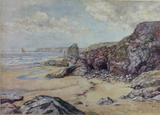 Adam Dalziel, watercolour, a Cornish beach scene with distant boats, signed 9 1/2" x 13 1/2" 