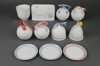 A Lladro Collectors Society table top display 5", 6 Lladro Christmas tree decorations, a ditto beaker and 3 dishes