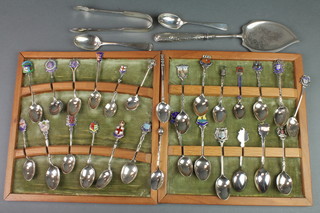2 trays of silver and silver plated souvenir spoons 
